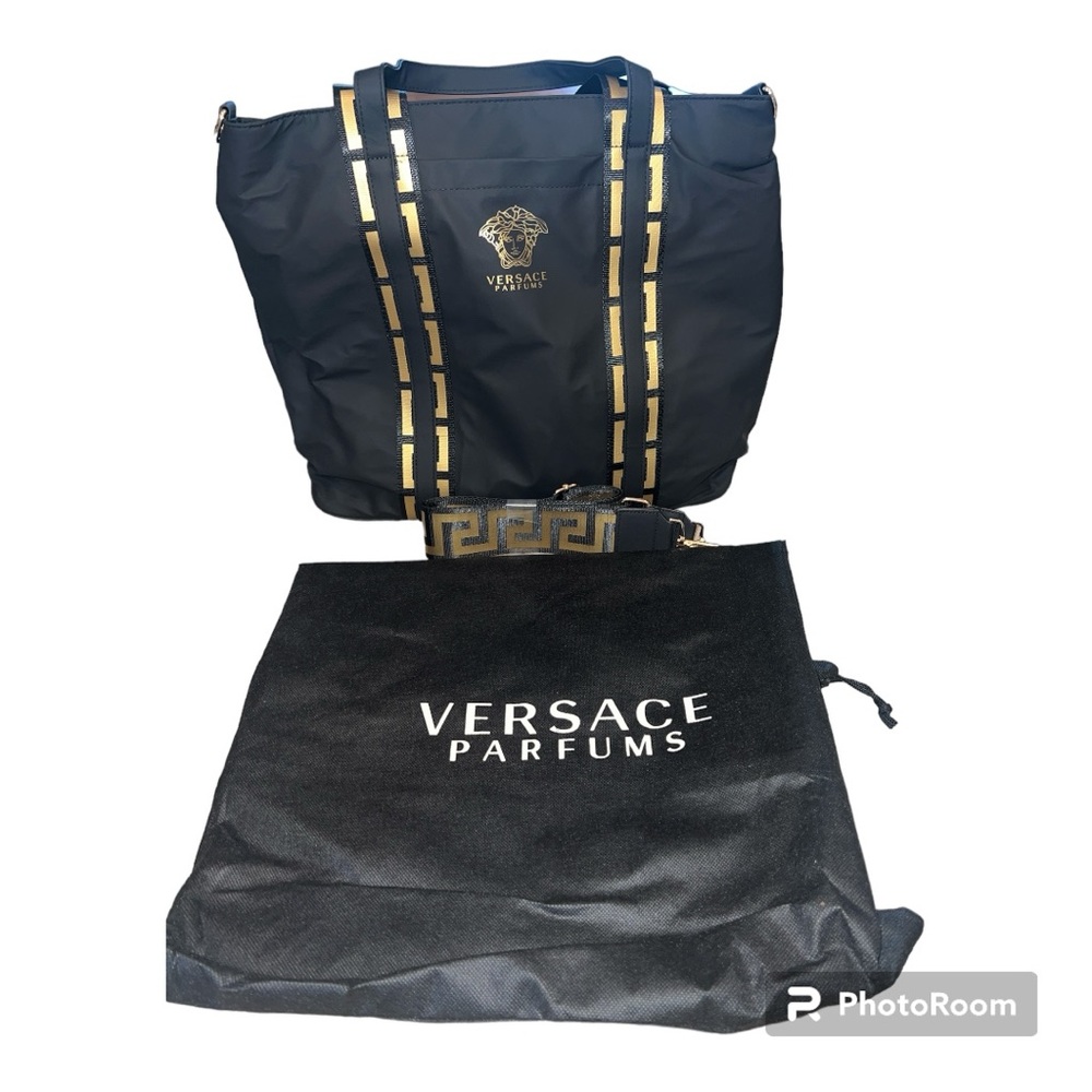 Versace Parfums Tote Medusa Logo Soft Vinyl Black and Gold NWT - Picture 2 of 8